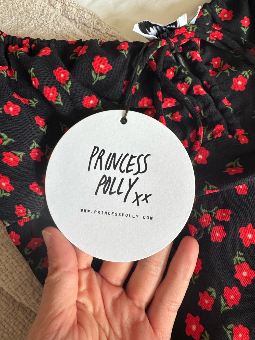 Princess Polly Noda Black Midi Dress with Red Floral Print and Side Slit - Picture 4 of 6